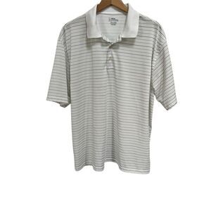 PGA Tour Men's 2XL White‎ Striped Polo Golf Shirt Collared Casual
